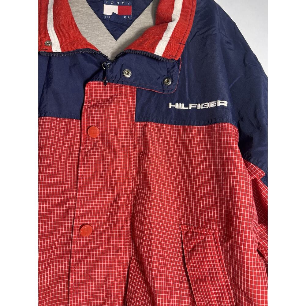 Vintage Tommy Hilfiger Jacket XL Red Navy Colorblock Sailing Preppy Windbreaker